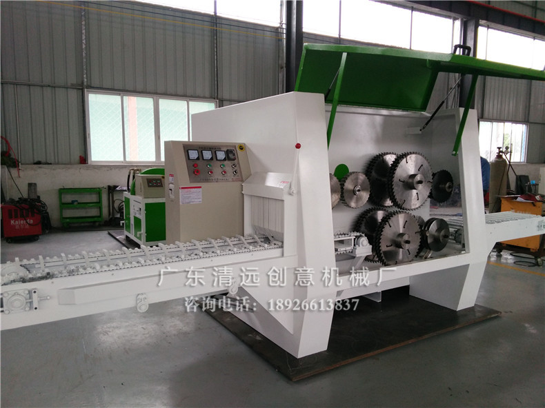 創(chuàng)意機械工廠生產(chǎn)車間新出品的圓木多片鋸，采用超薄鋸片，出材率高達80%