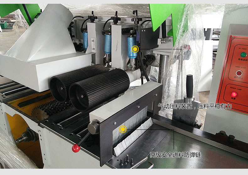 木龍骨木方多片鋸操作簡單，只需普通員工就可以加工出高精度板材。板材厚度可自由調(diào)節(jié)，以鋸代刨，成品表面光滑，無需再刨。